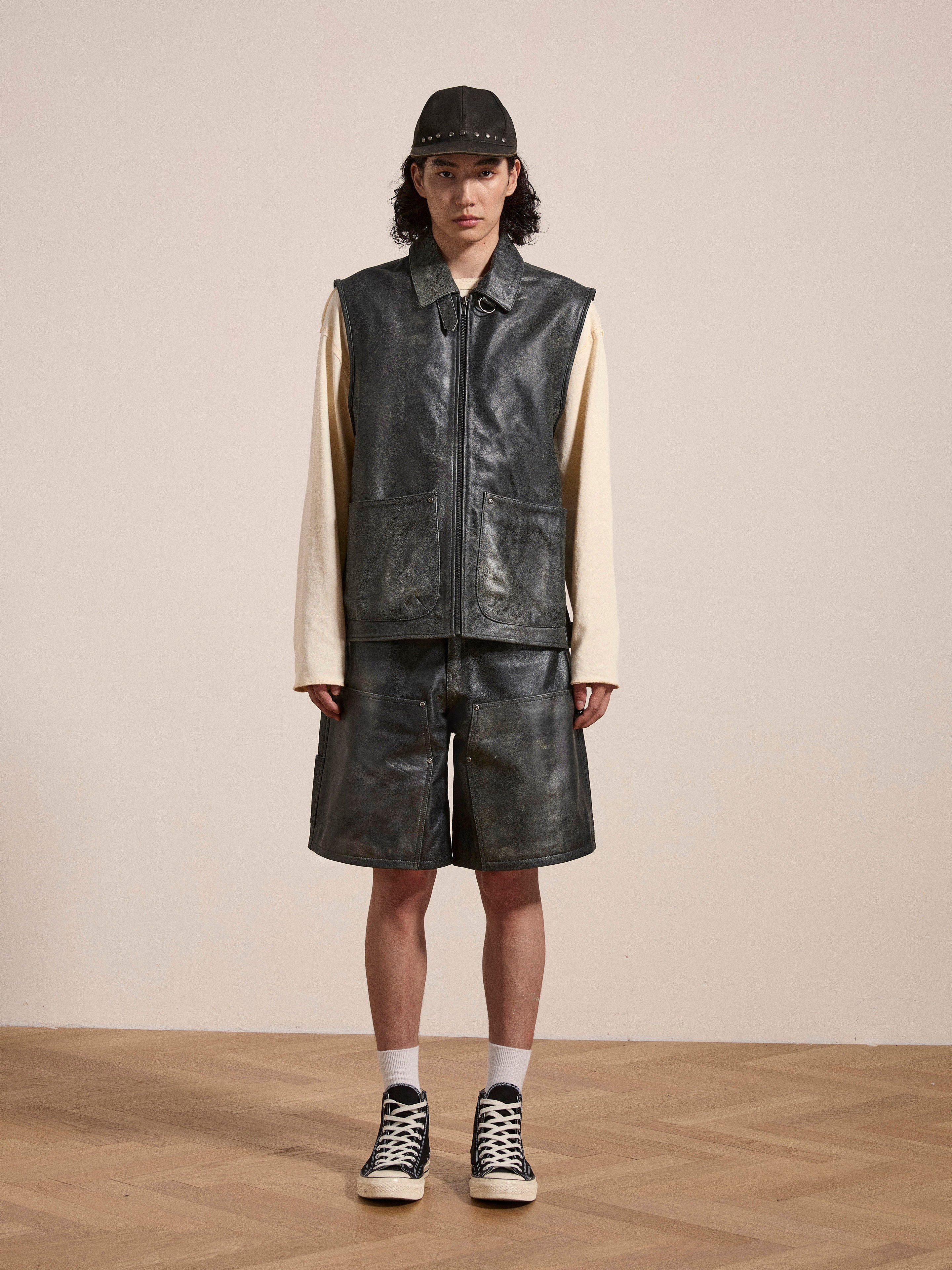 Distressed Genuine Leather Carpenter Shorts - Image 2