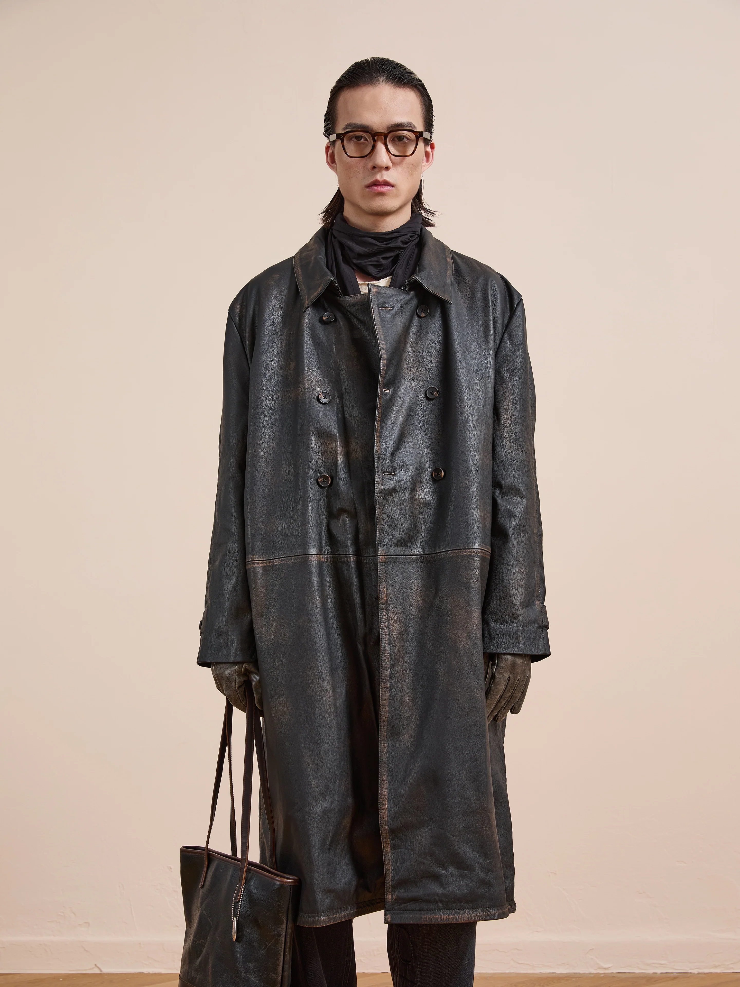 Distressed Leather Trench Coat - Image 11