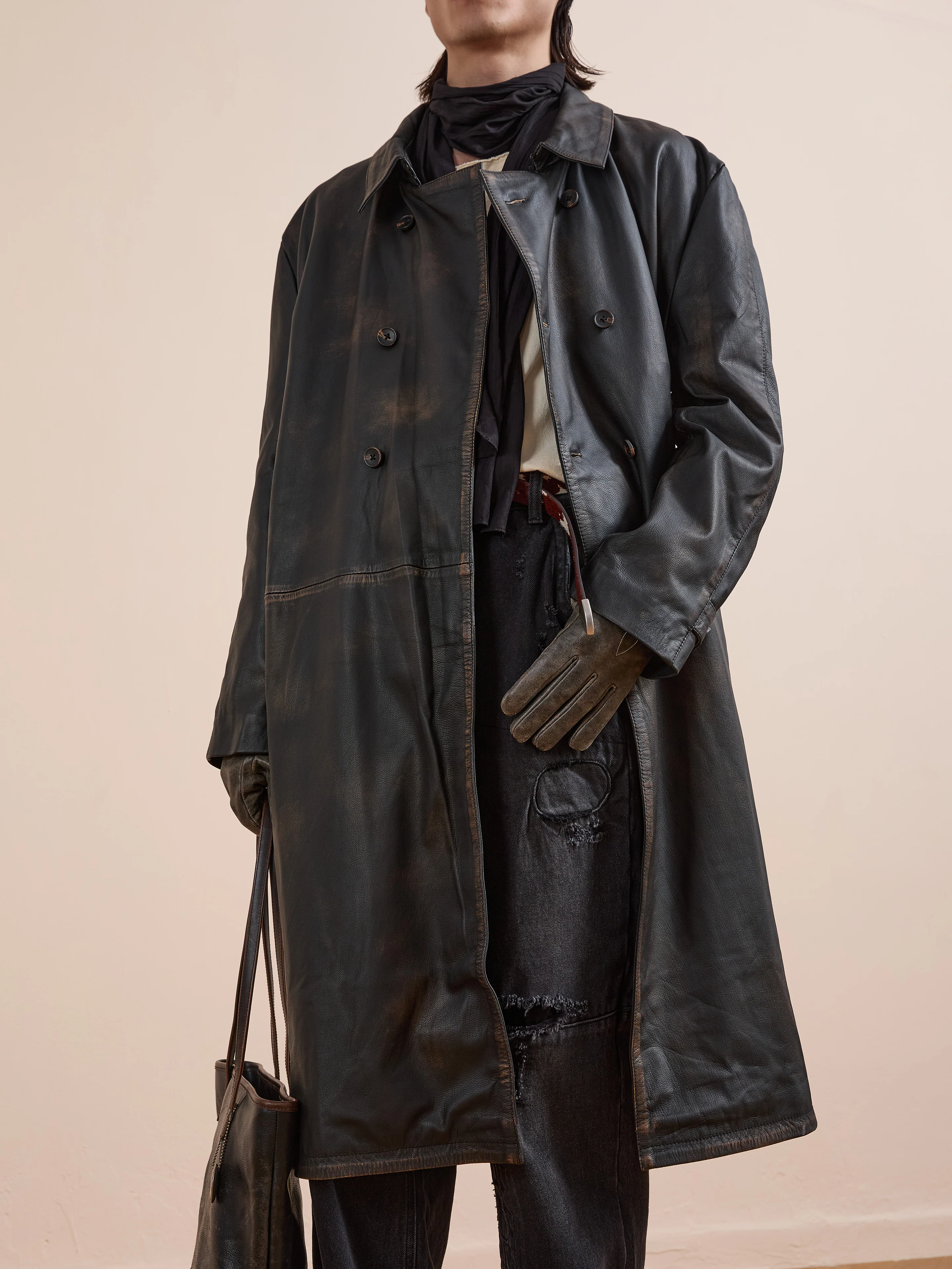 Distressed Leather Trench Coat - Image 12