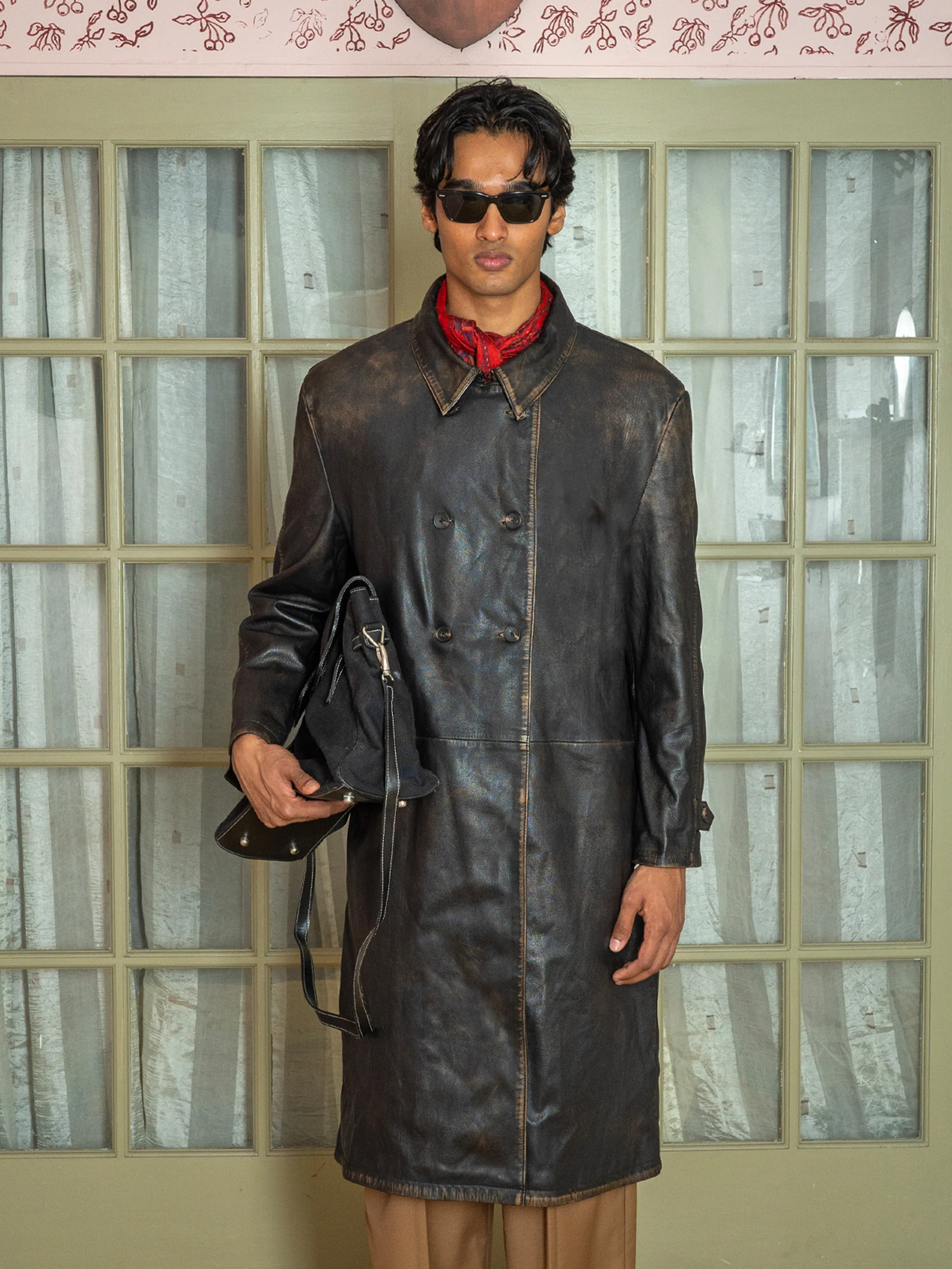 Distressed Leather Trench Coat - Image 13