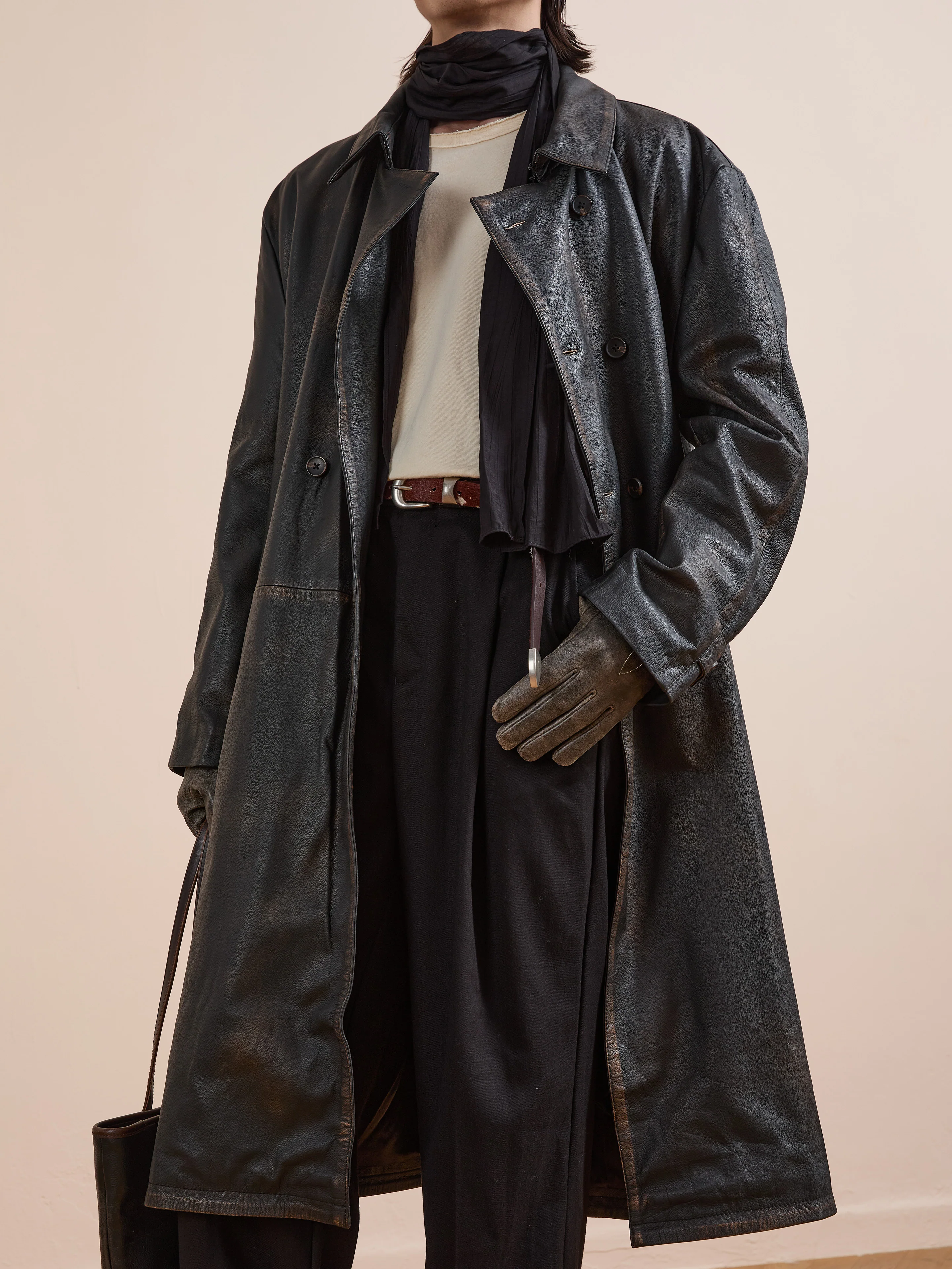 Distressed Leather Trench Coat - Image 14
