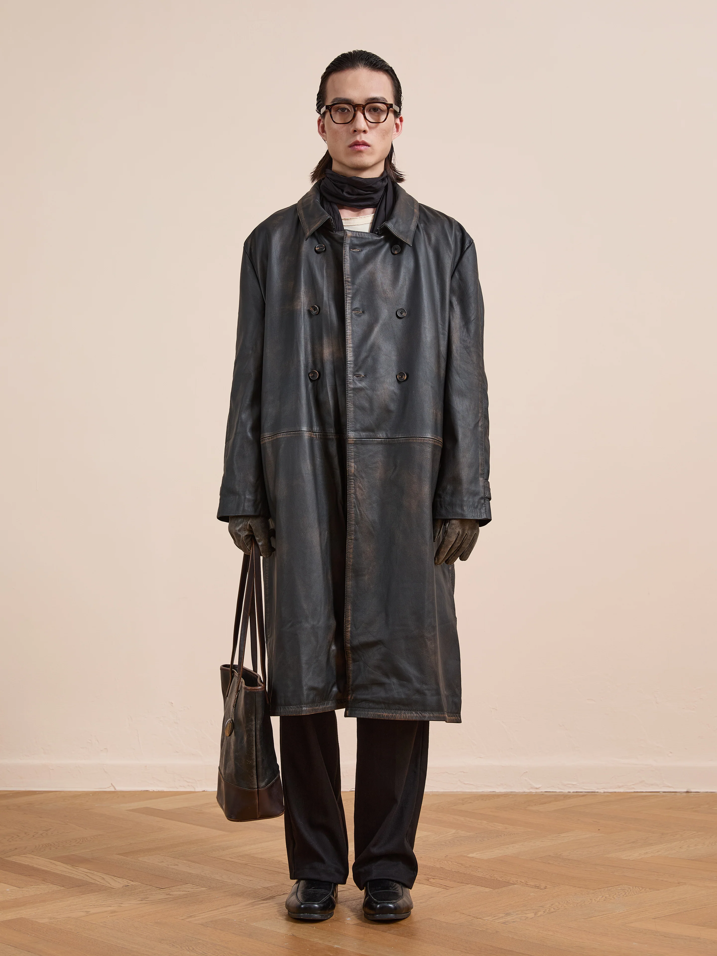 Distressed Leather Trench Coat - Image 15