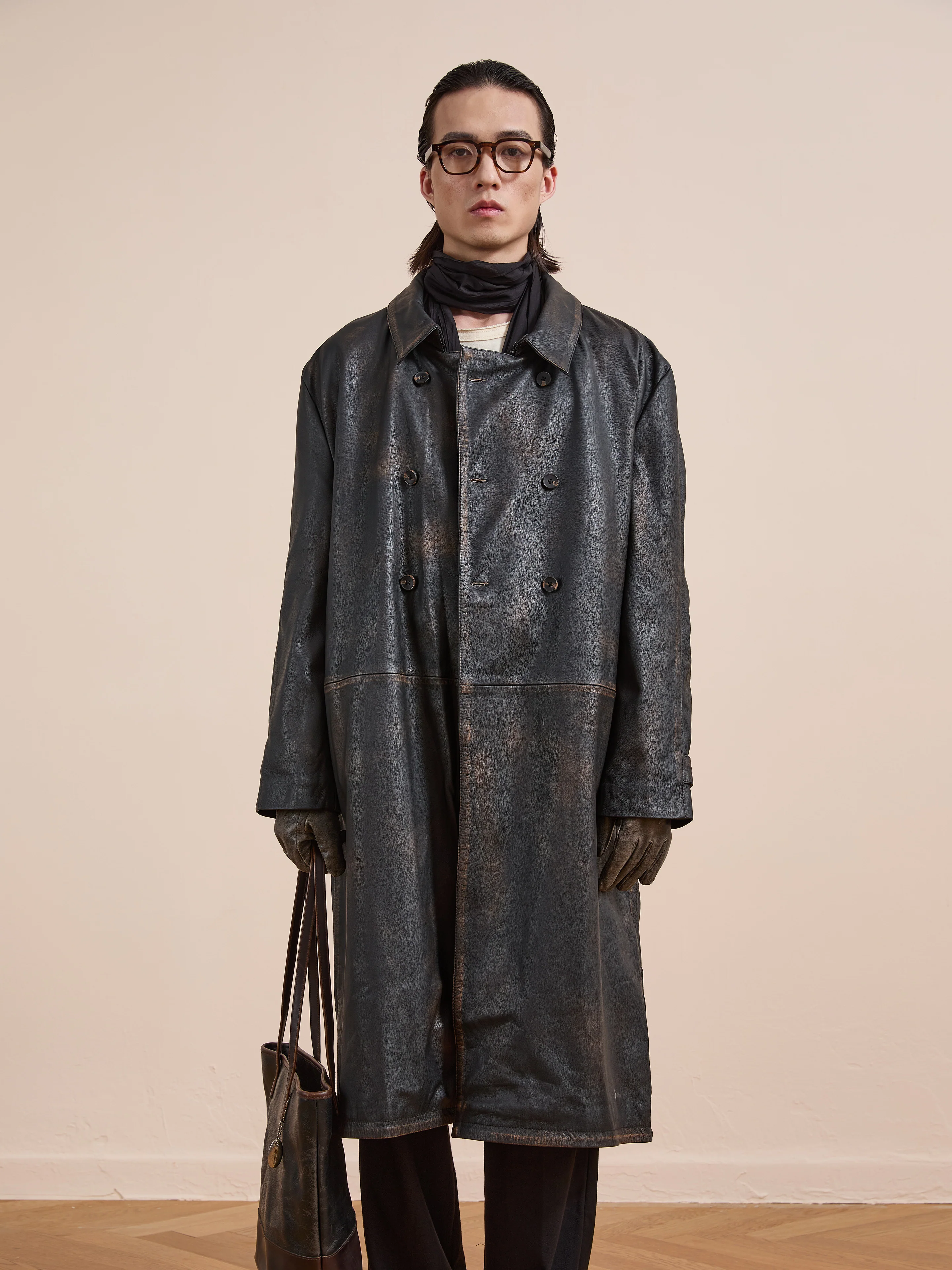 Distressed Leather Trench Coat - Image 16