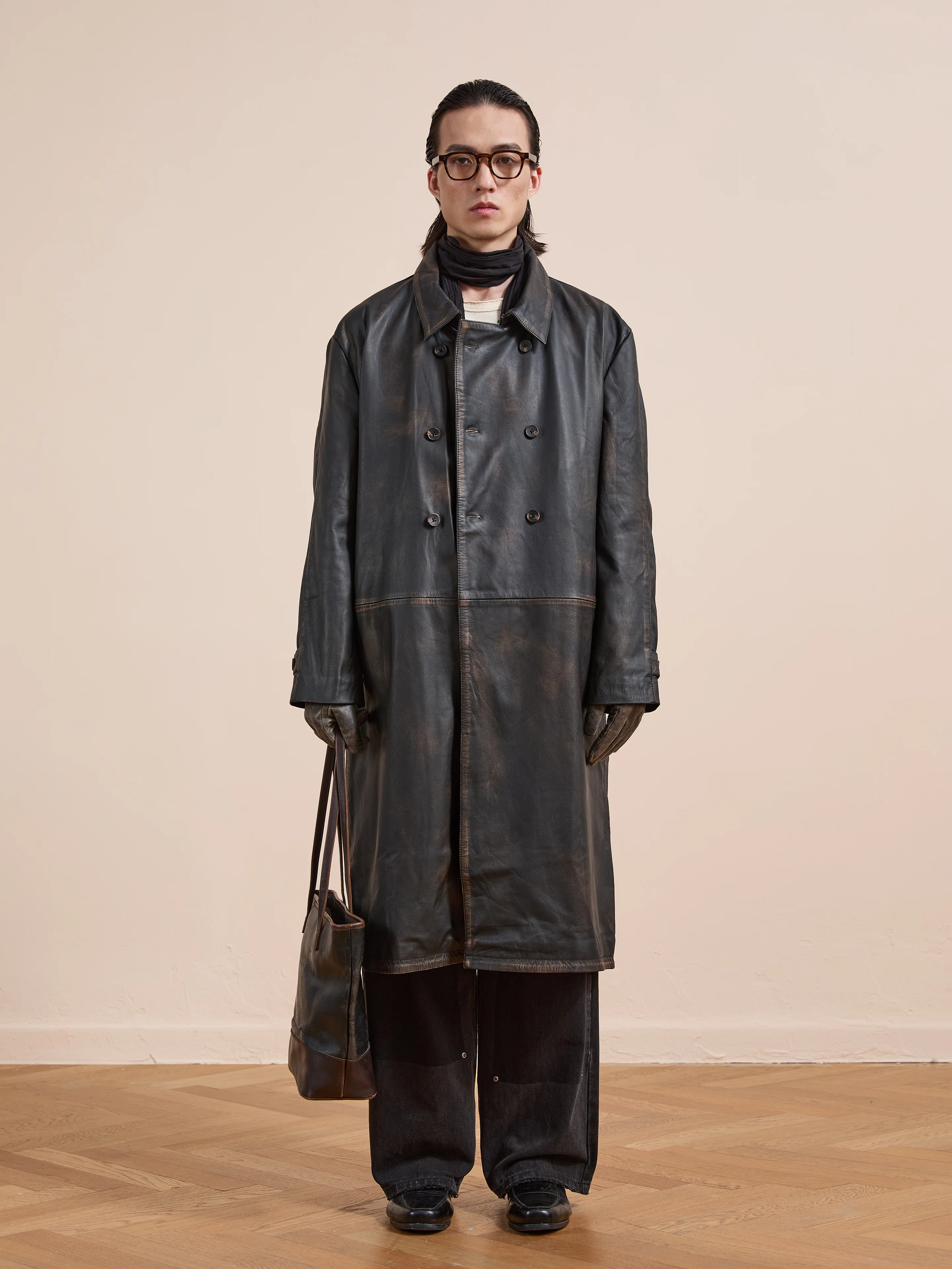 Distressed Leather Trench Coat - Image 17