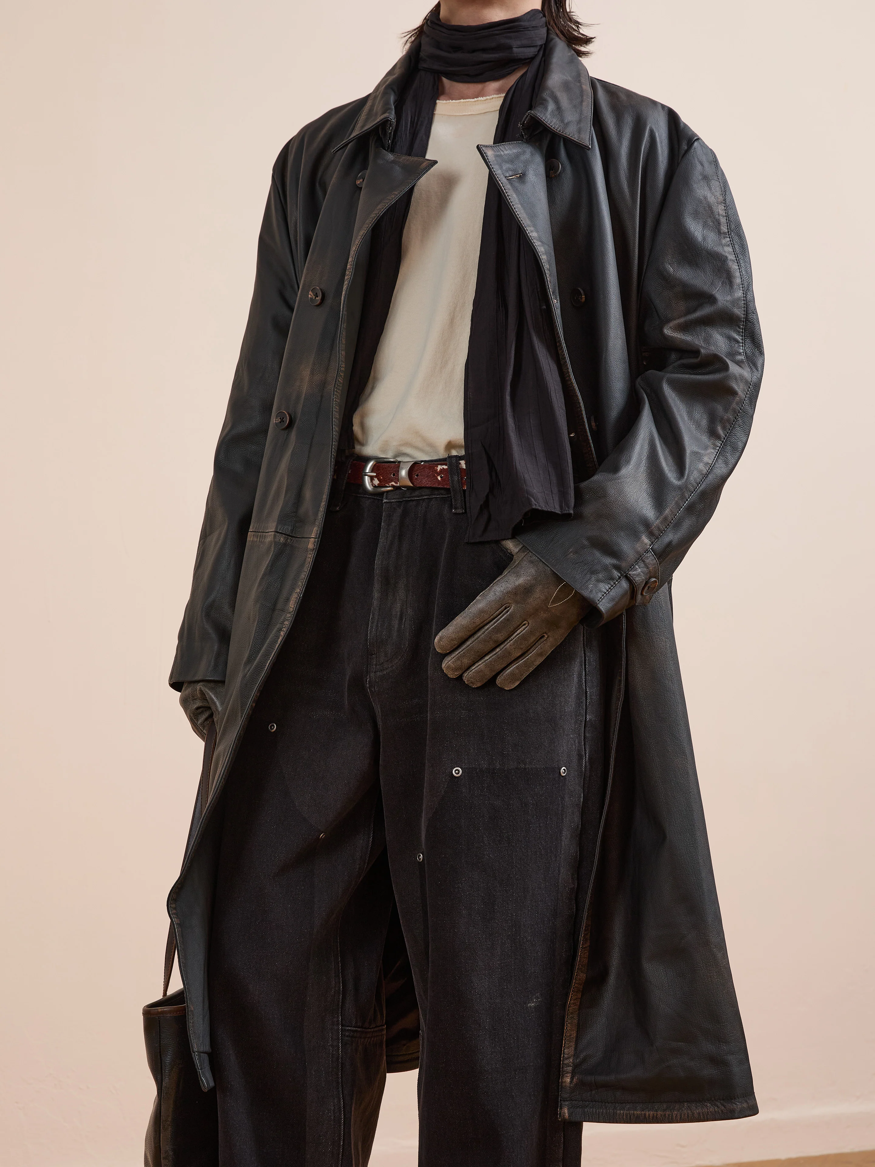 Distressed Leather Trench Coat - Image 19