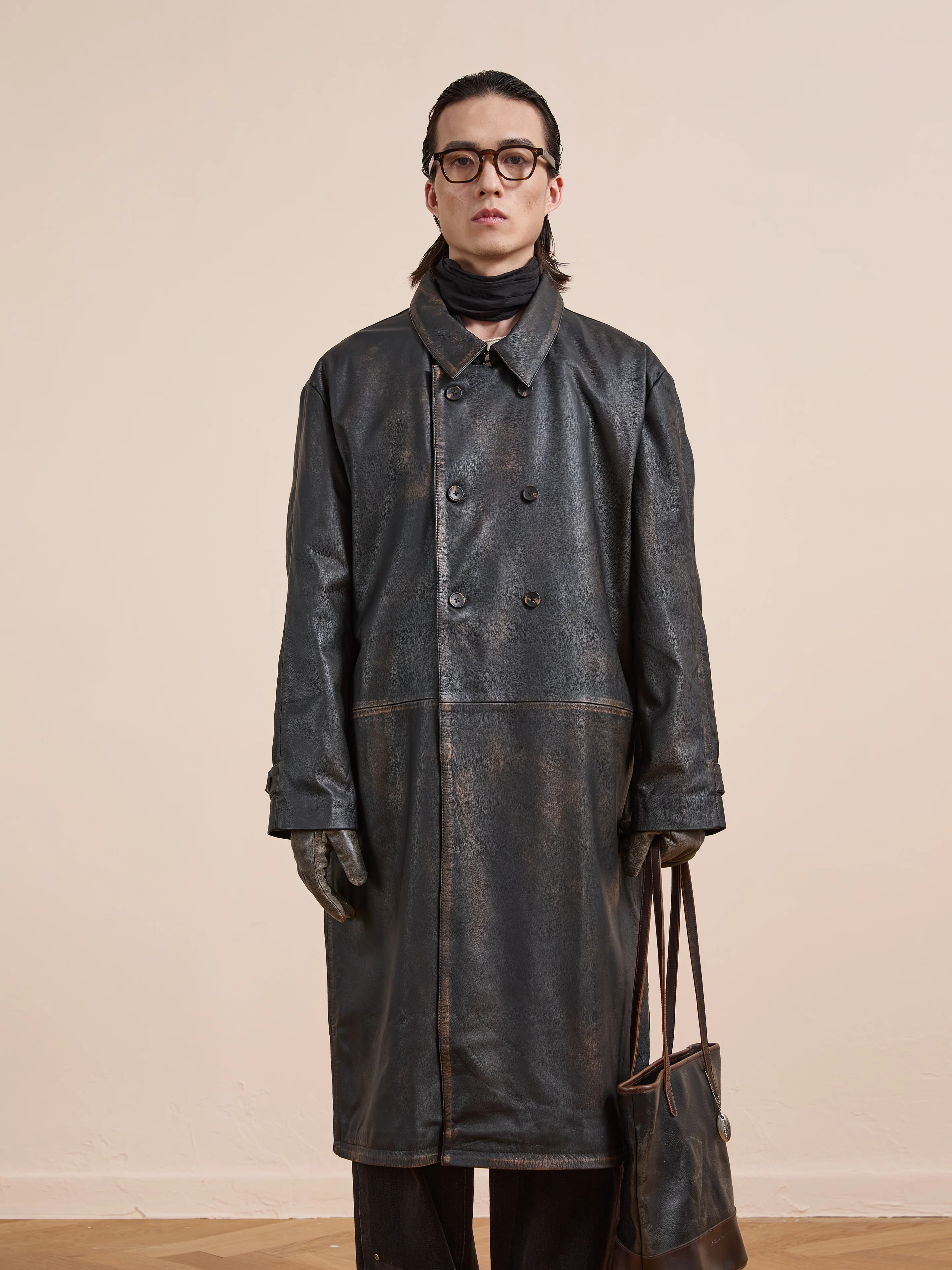 Distressed Leather Trench Coat - Image 22