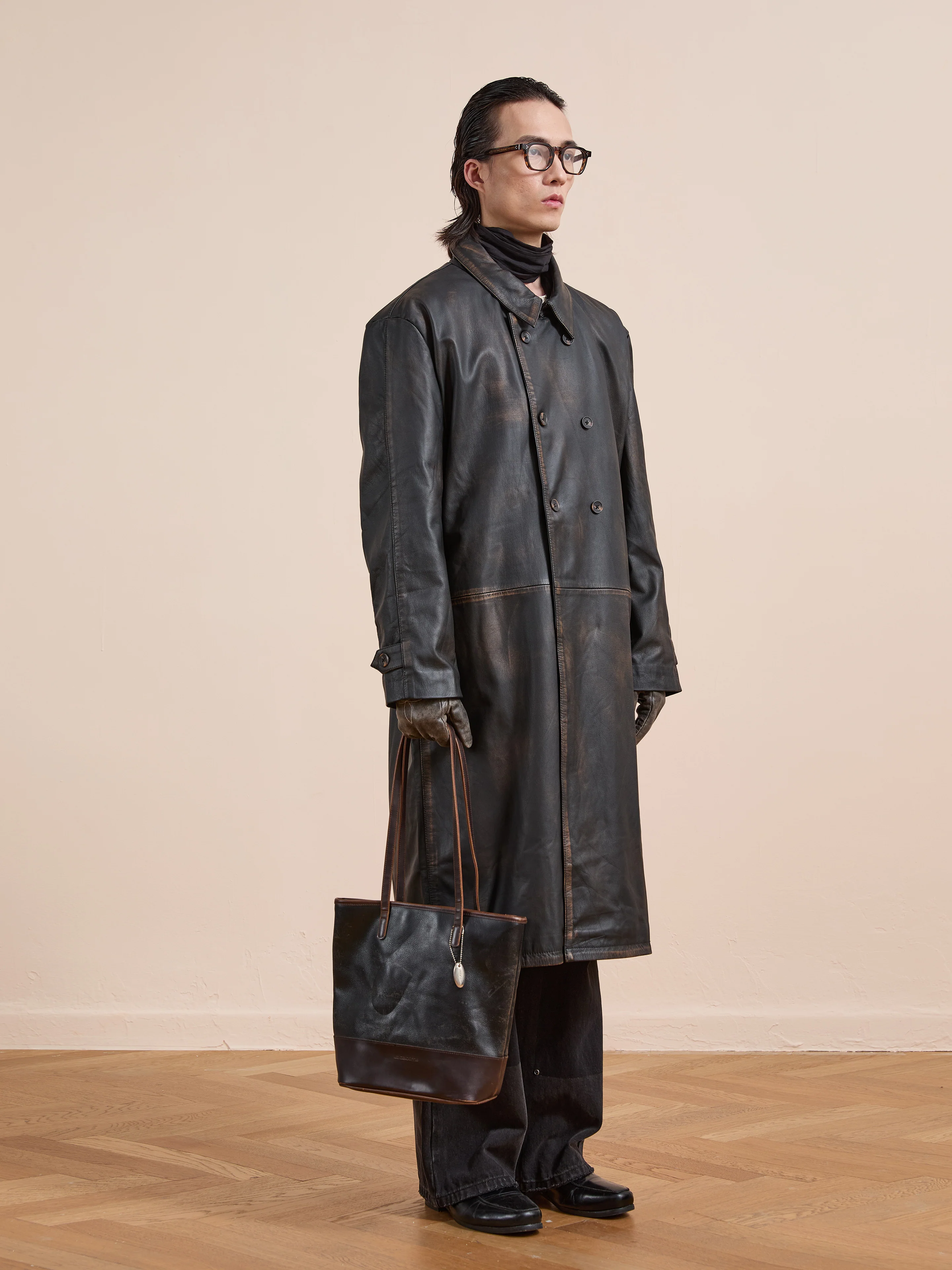 Distressed Leather Trench Coat - Image 23
