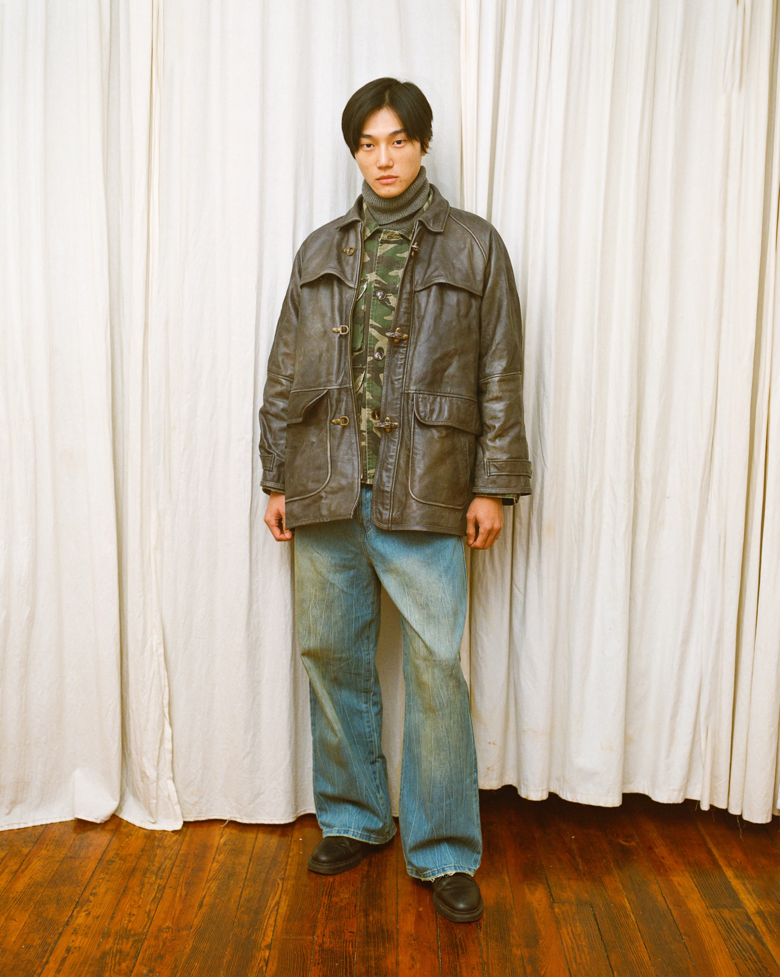 Distressed Leather Fireman Clasp Jacket - Image 3