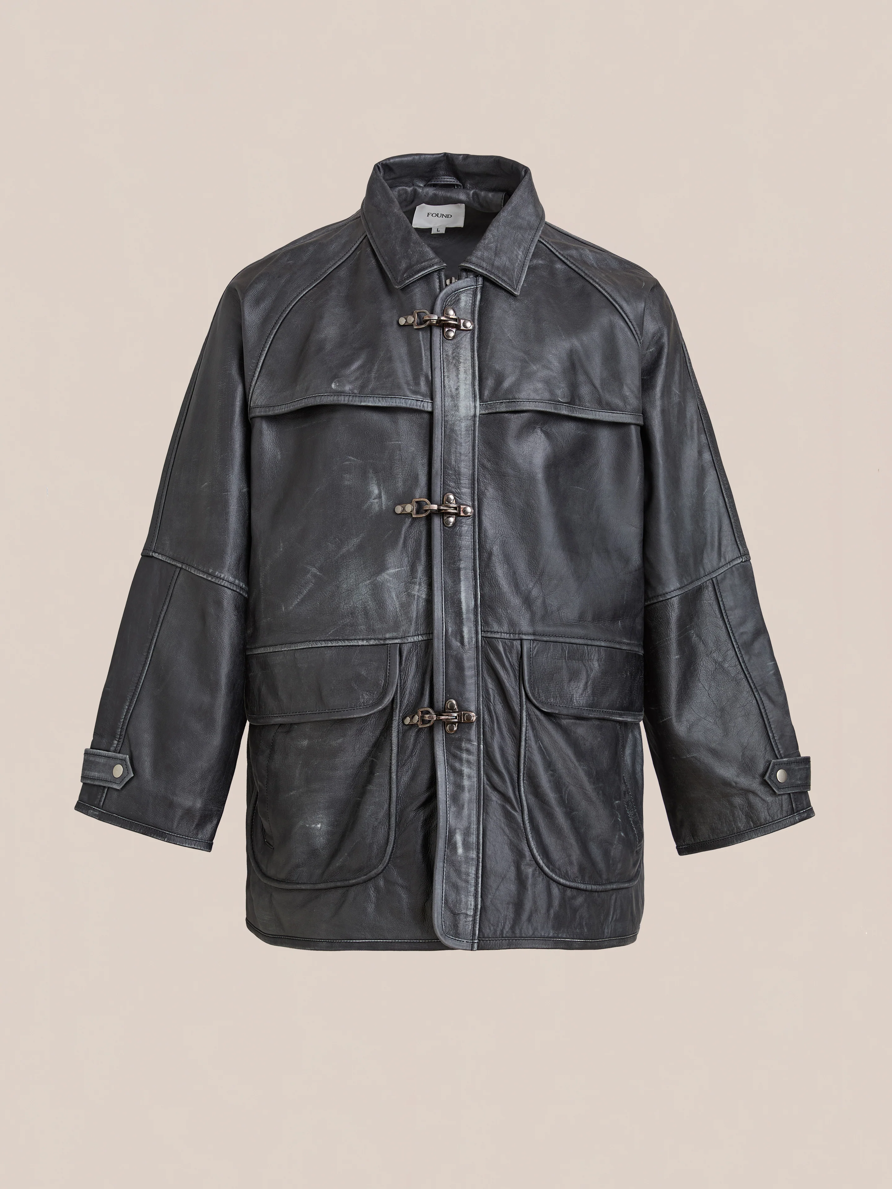 Distressed Leather Fireman Clasp Jacket - Image 6