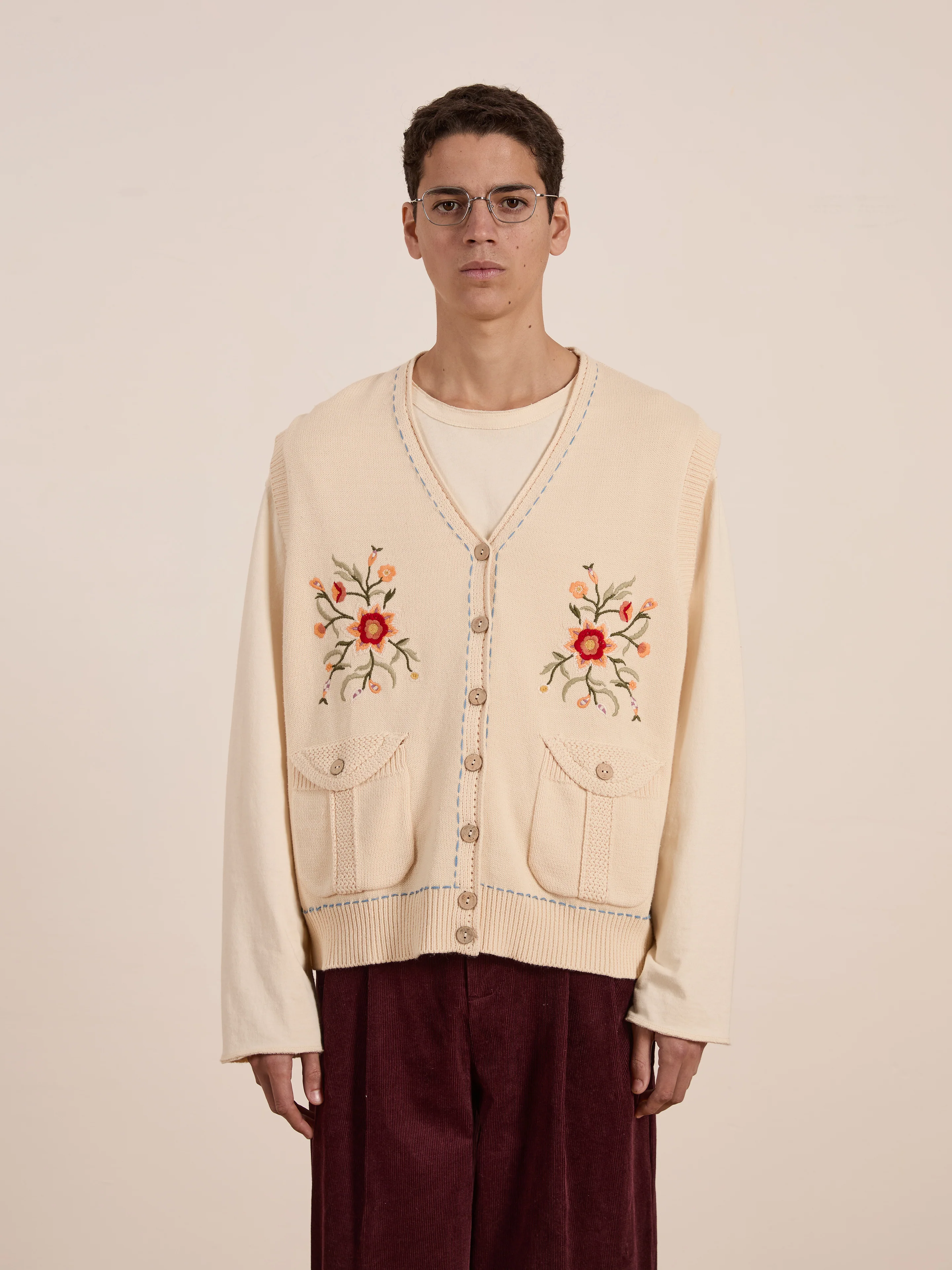 Floral Embroidered Knit Vest