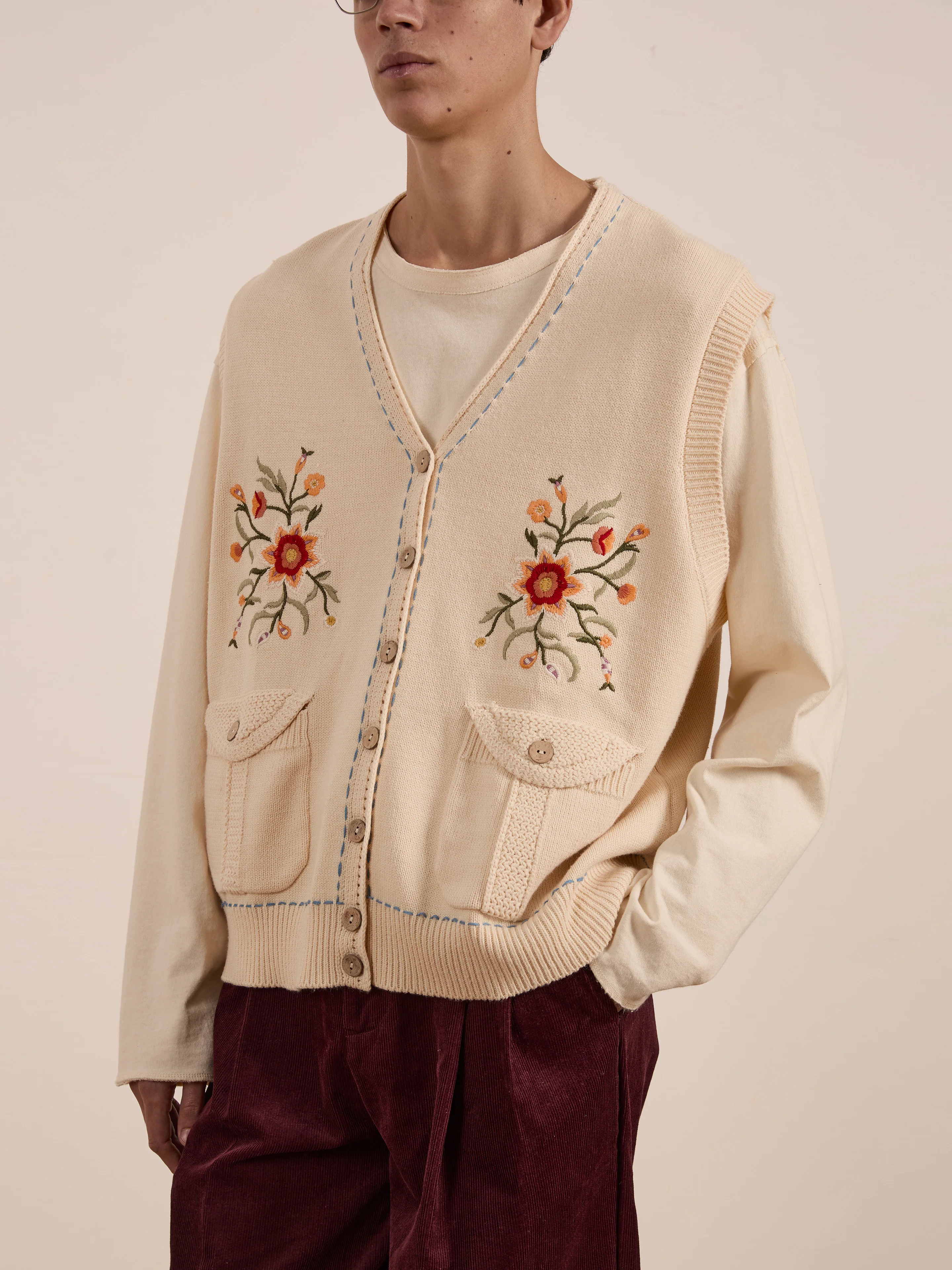 Floral Embroidered Knit Vest - Image 2