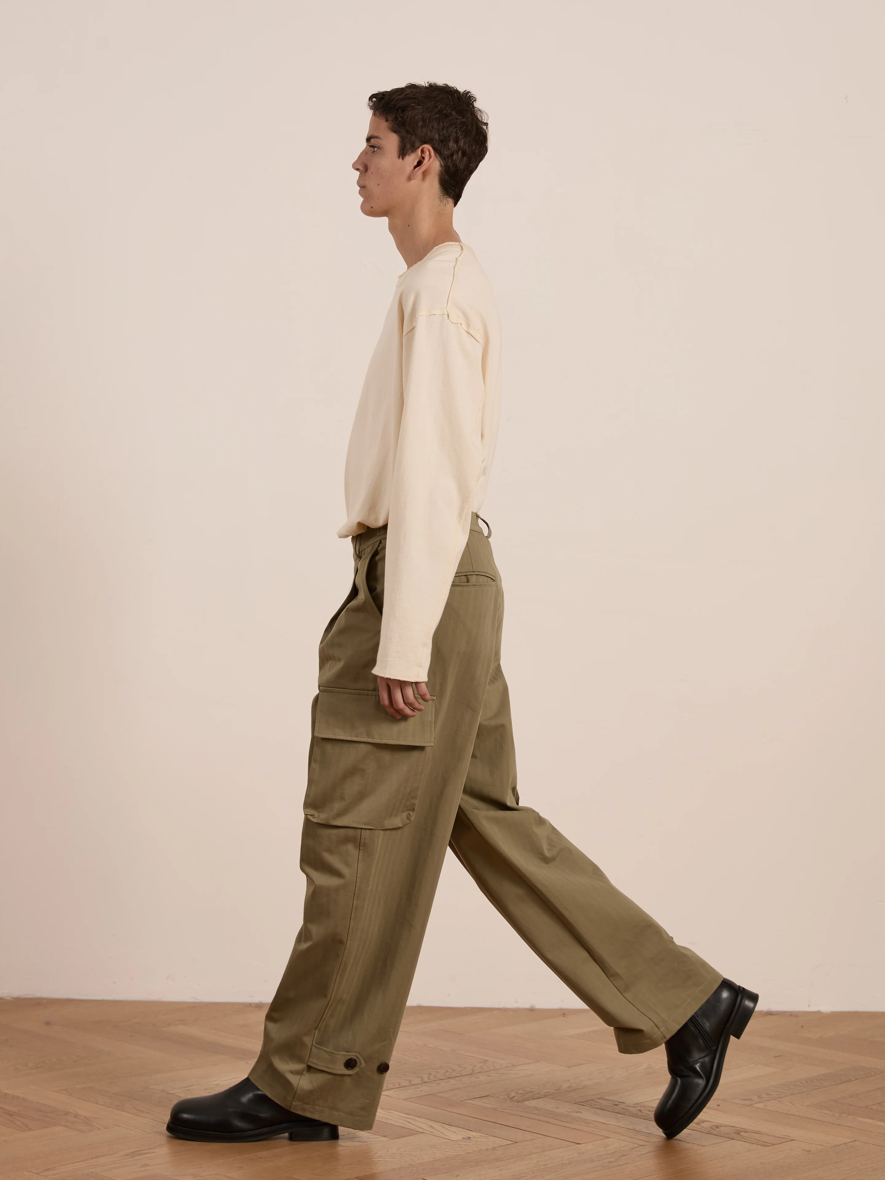 Hava Herringbone Pleated Cargo Trousers - Image 12