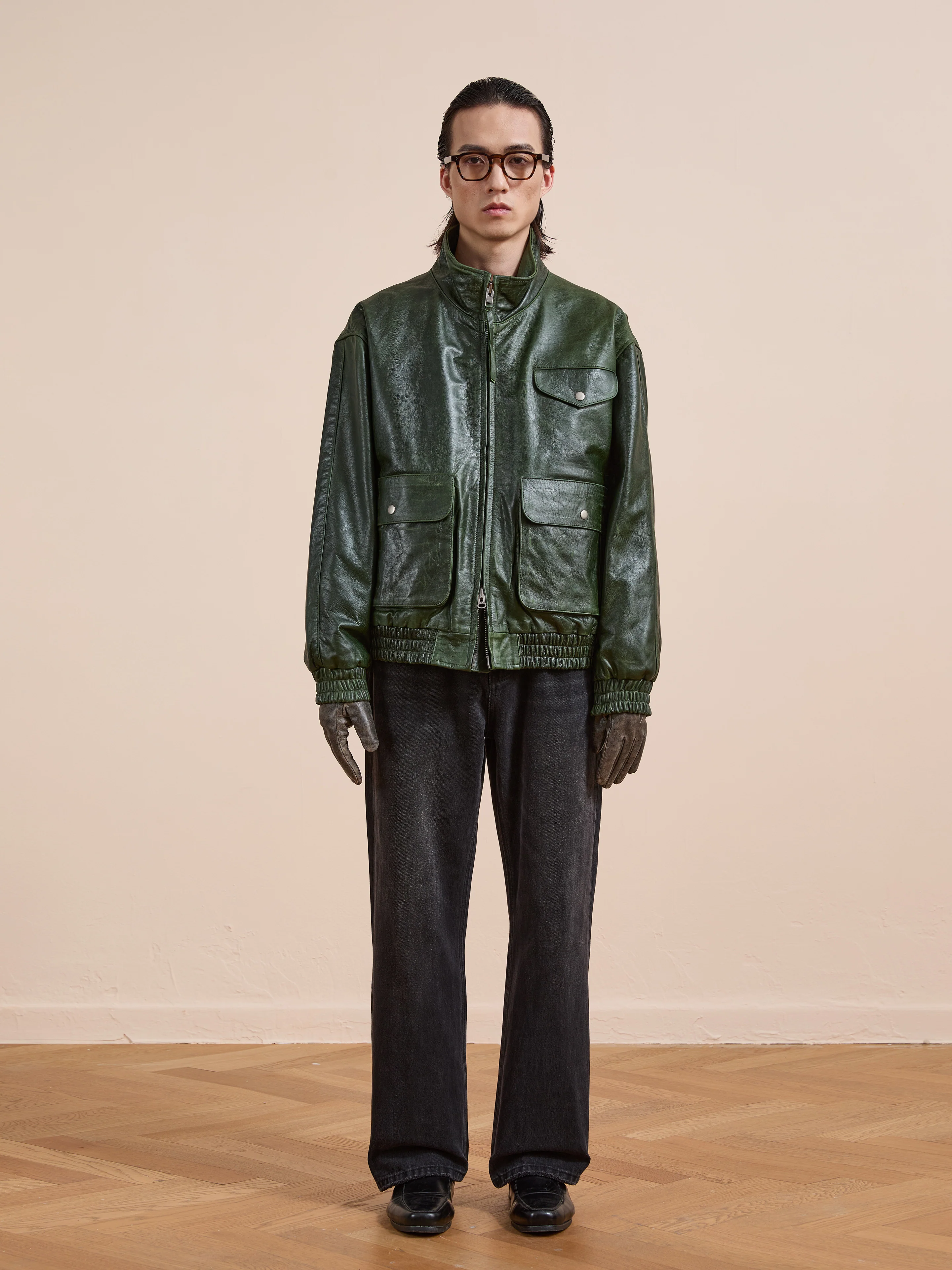 Forest Leather Bomber Jacket - Image 2