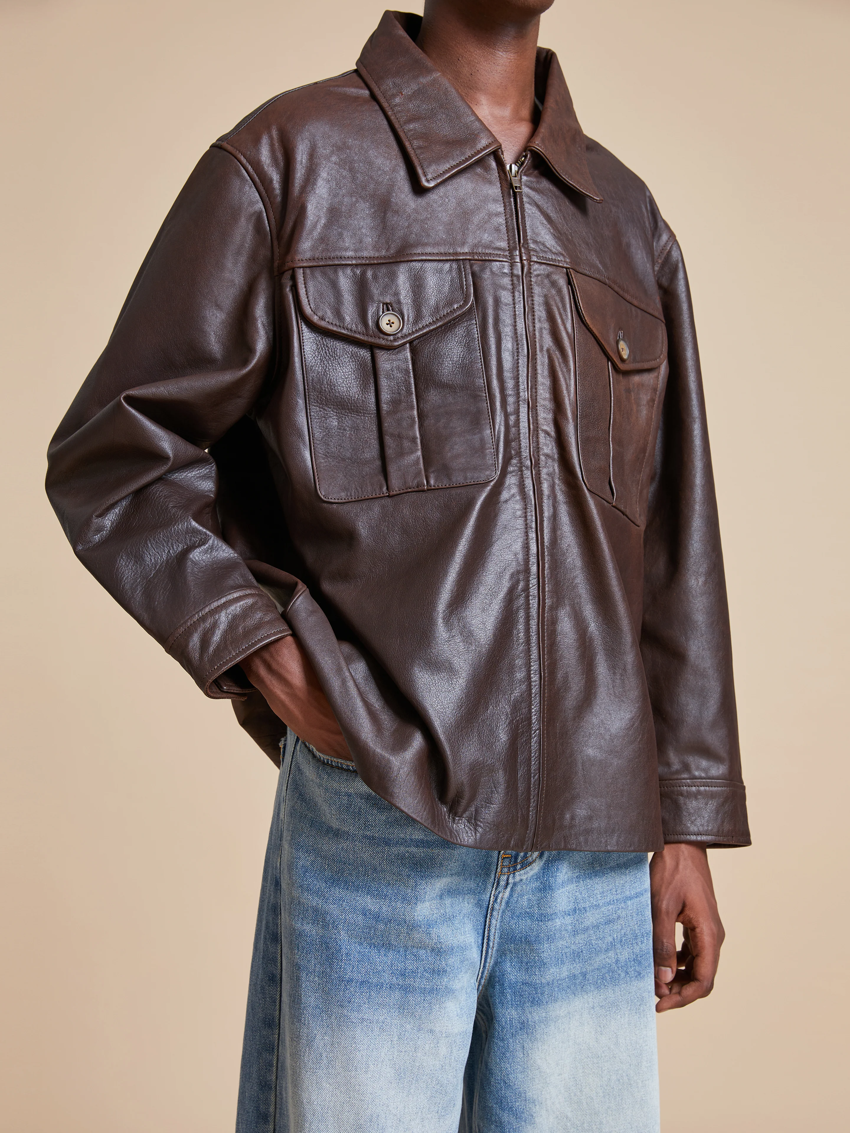 Sepia Leather Overshirt - Image 10