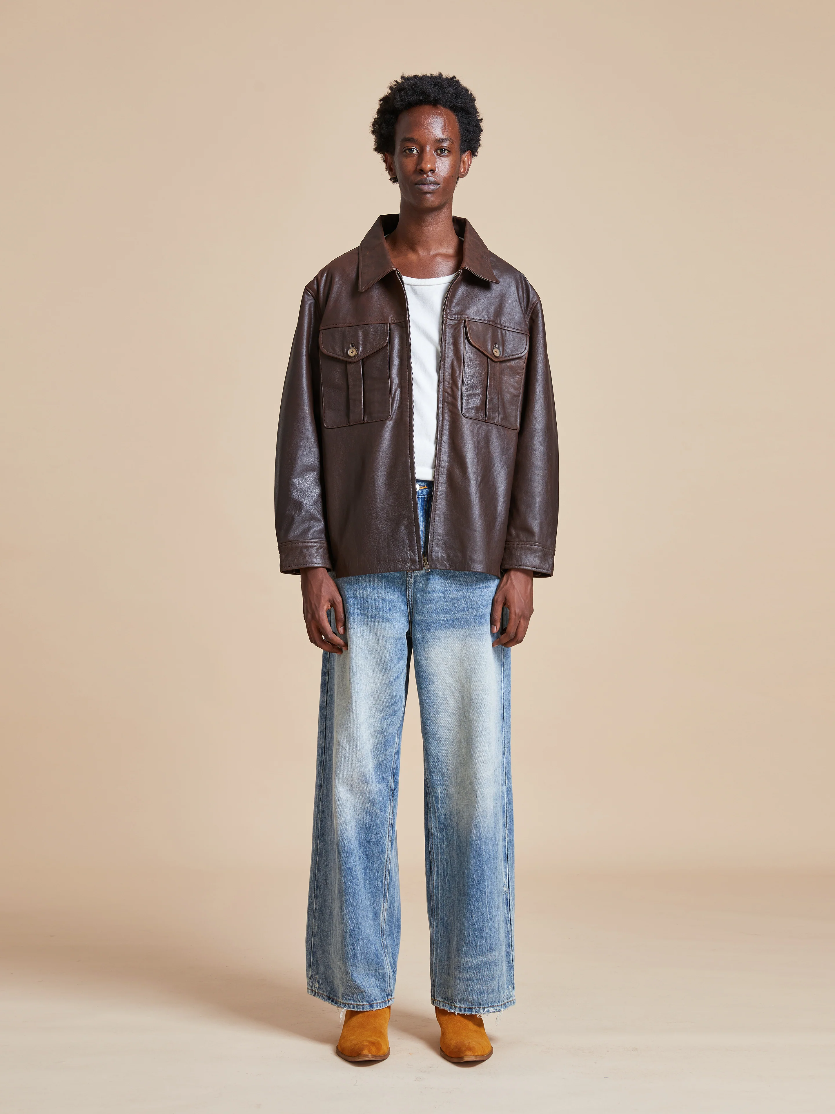 Sepia Leather Overshirt - Image 12