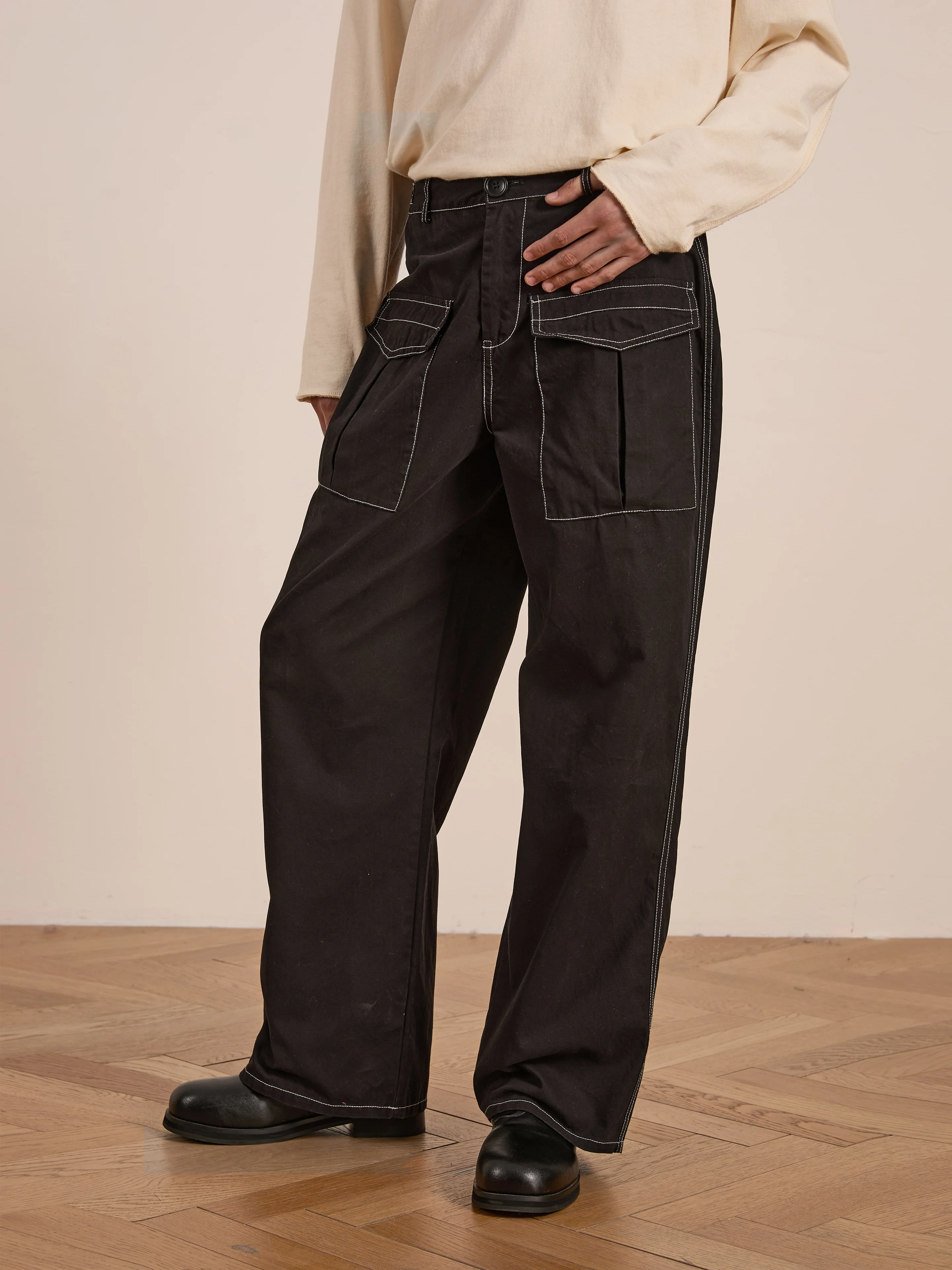 Lucca Black Contrast Pocket Pants - Image 3