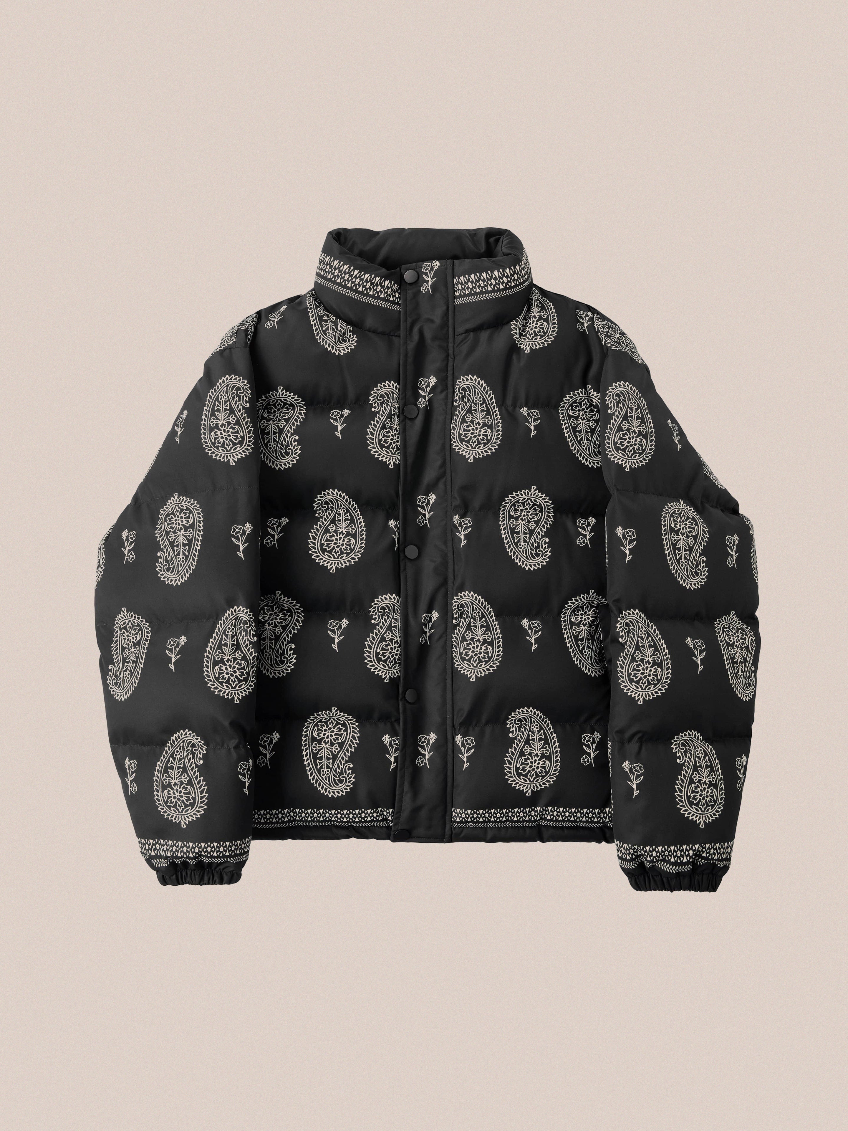 Paisley Puffer Jacket in Black - Image 3