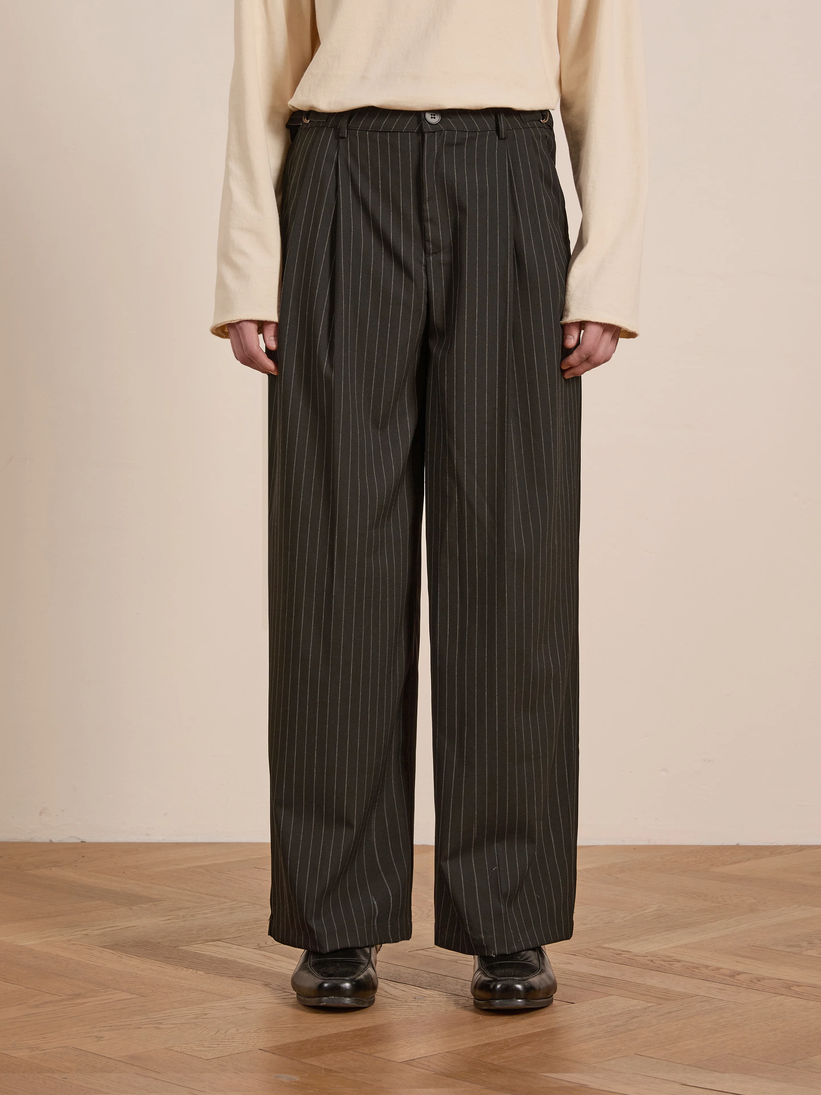 Pinstripe Pleated Trousers