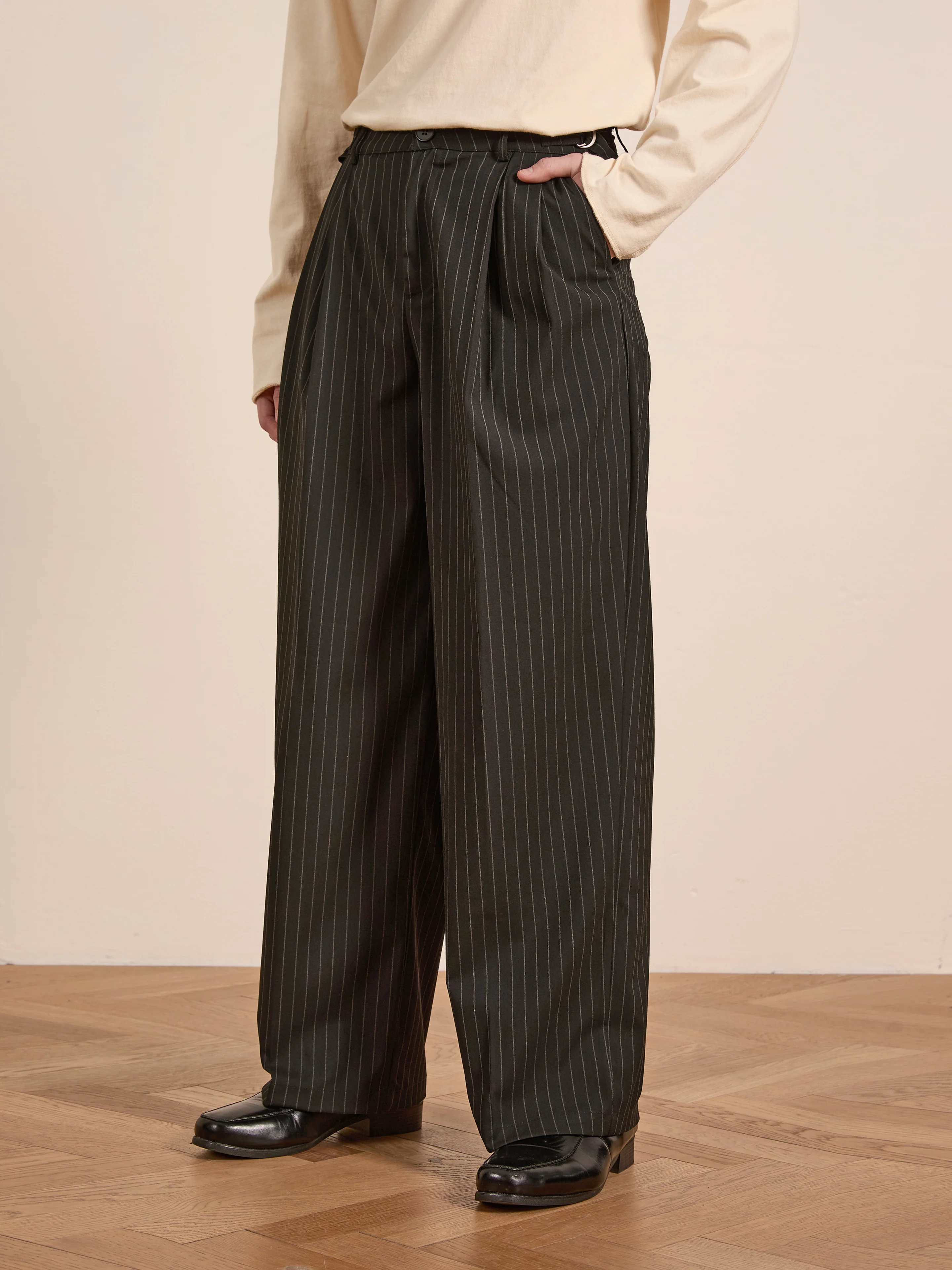 Pinstripe Pleated Trousers - Image 2