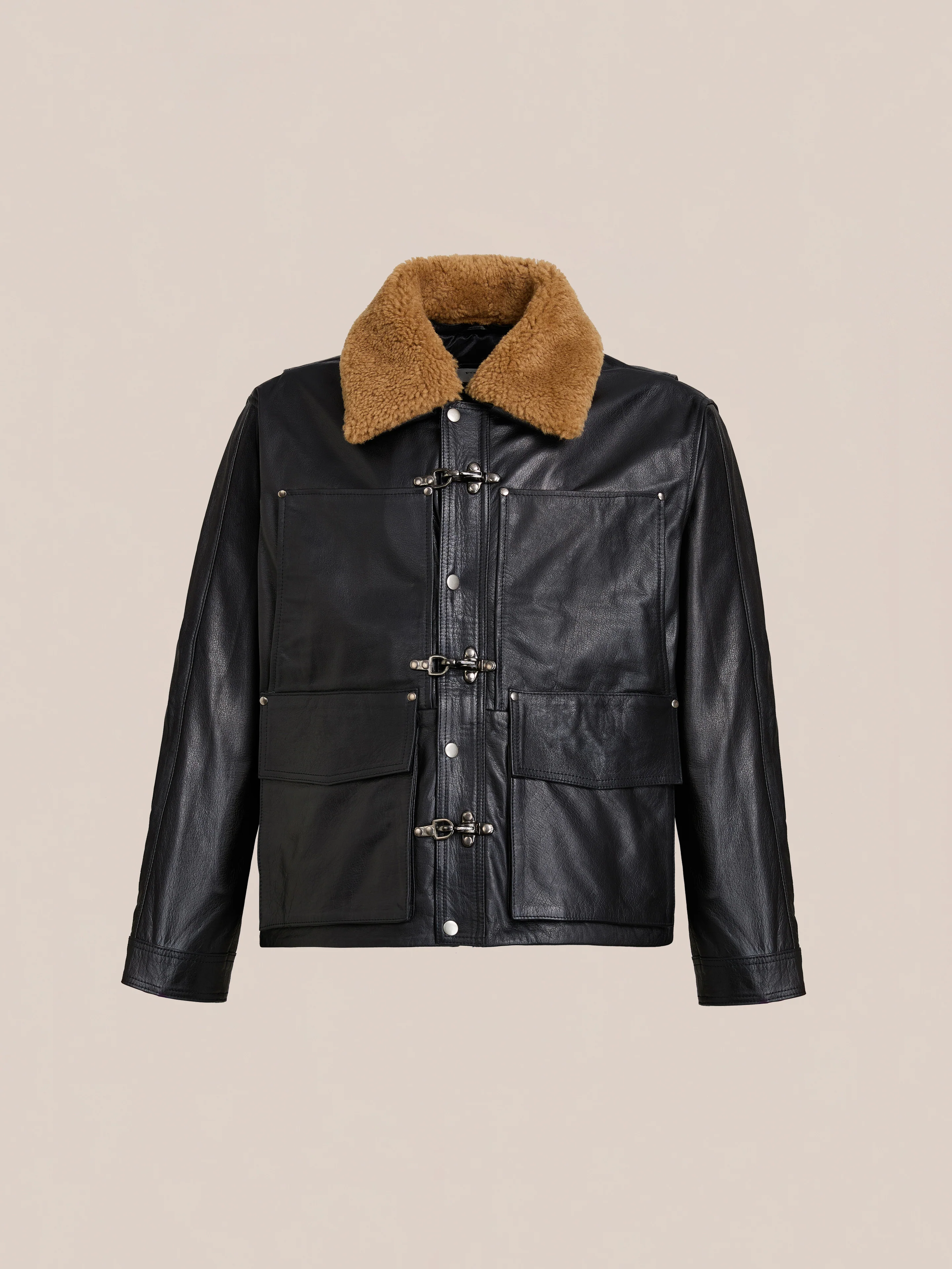 Sherpa Collar Leather Utility Jacket - Image 3