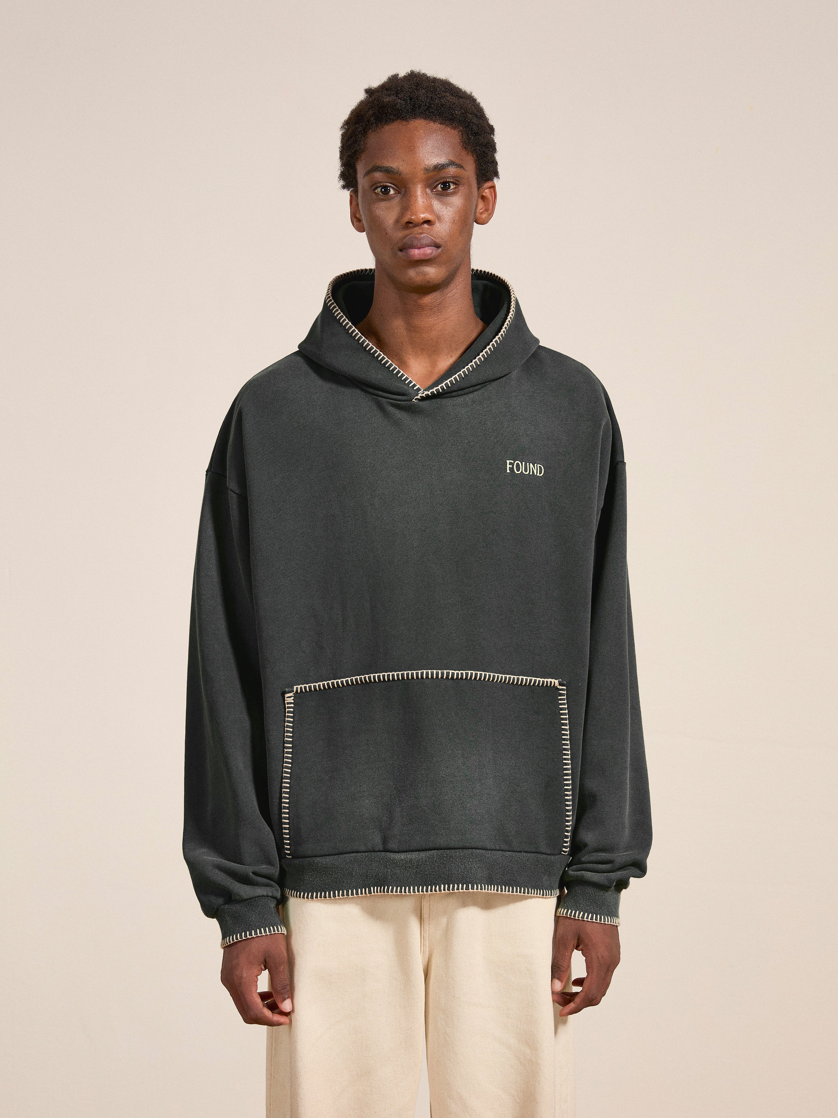 Stitched Border Distressed Logo Hoodie