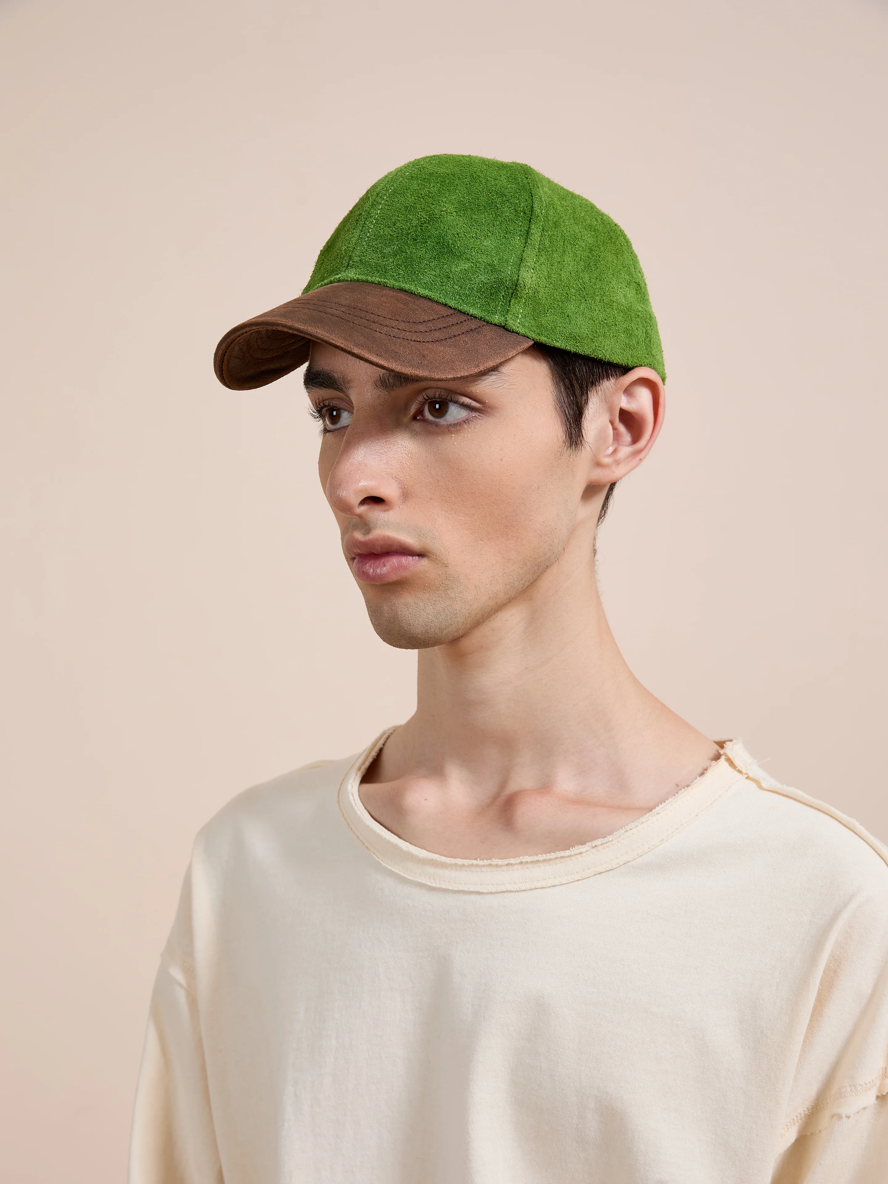 Suede Leather Contrast Distressed Cap - Image 4