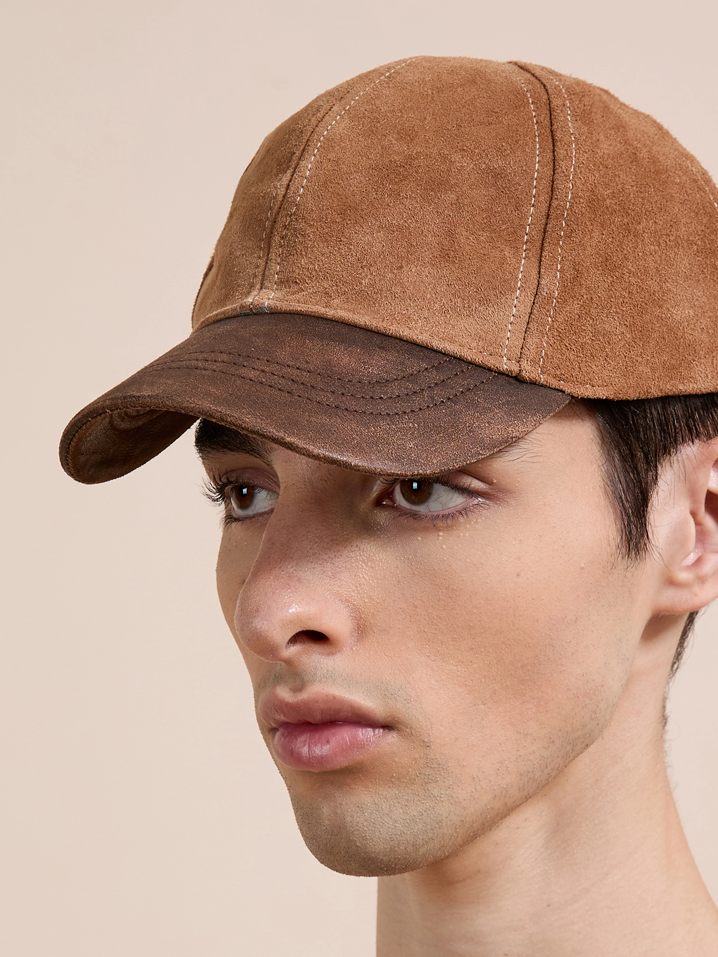Suede Leather Contrast Distressed Cap - Image 2