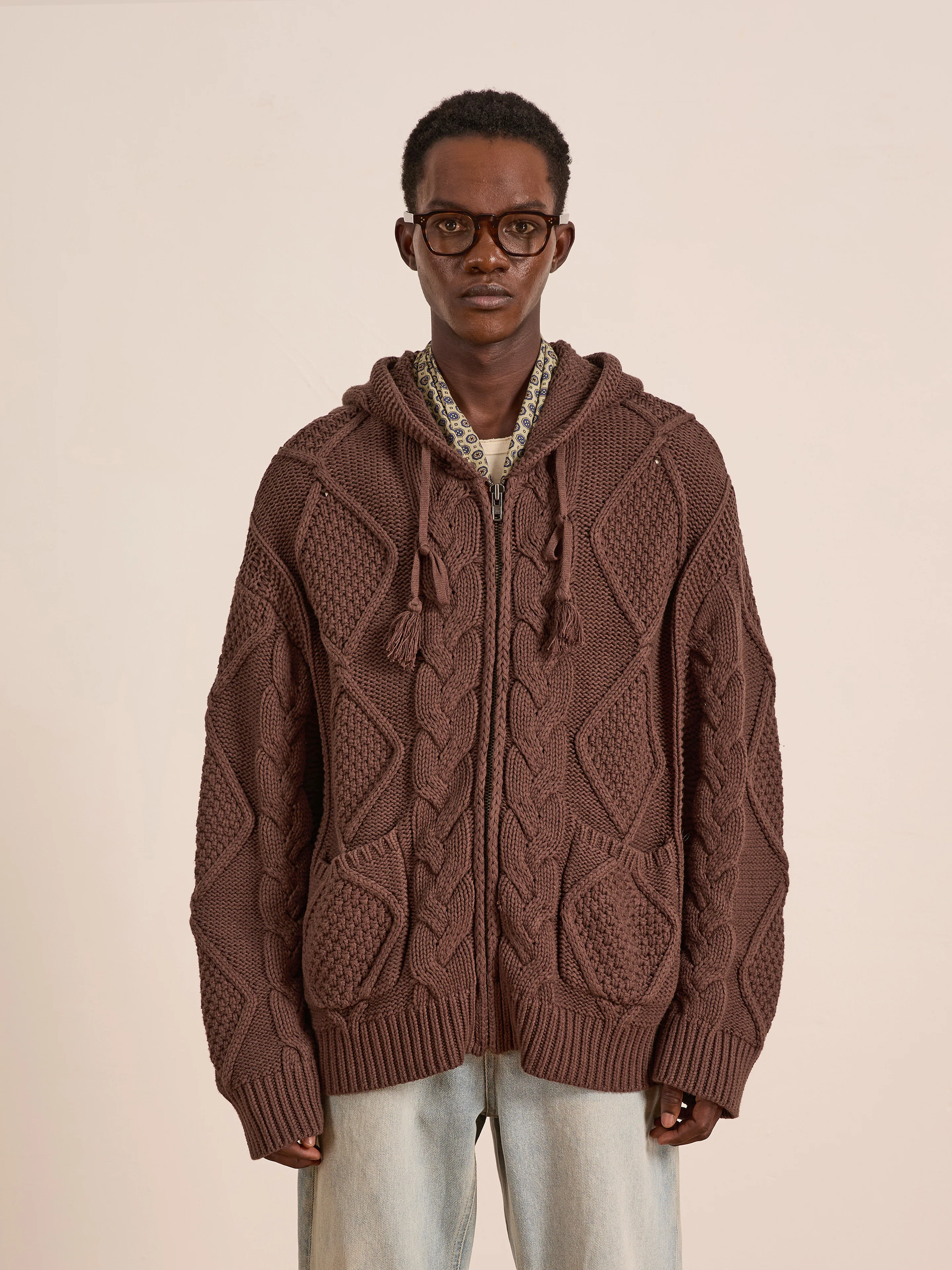 Zip Up Cable Knit Hoodie